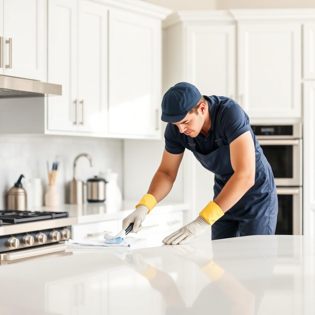 Professional deep cleaning a modern kitchen