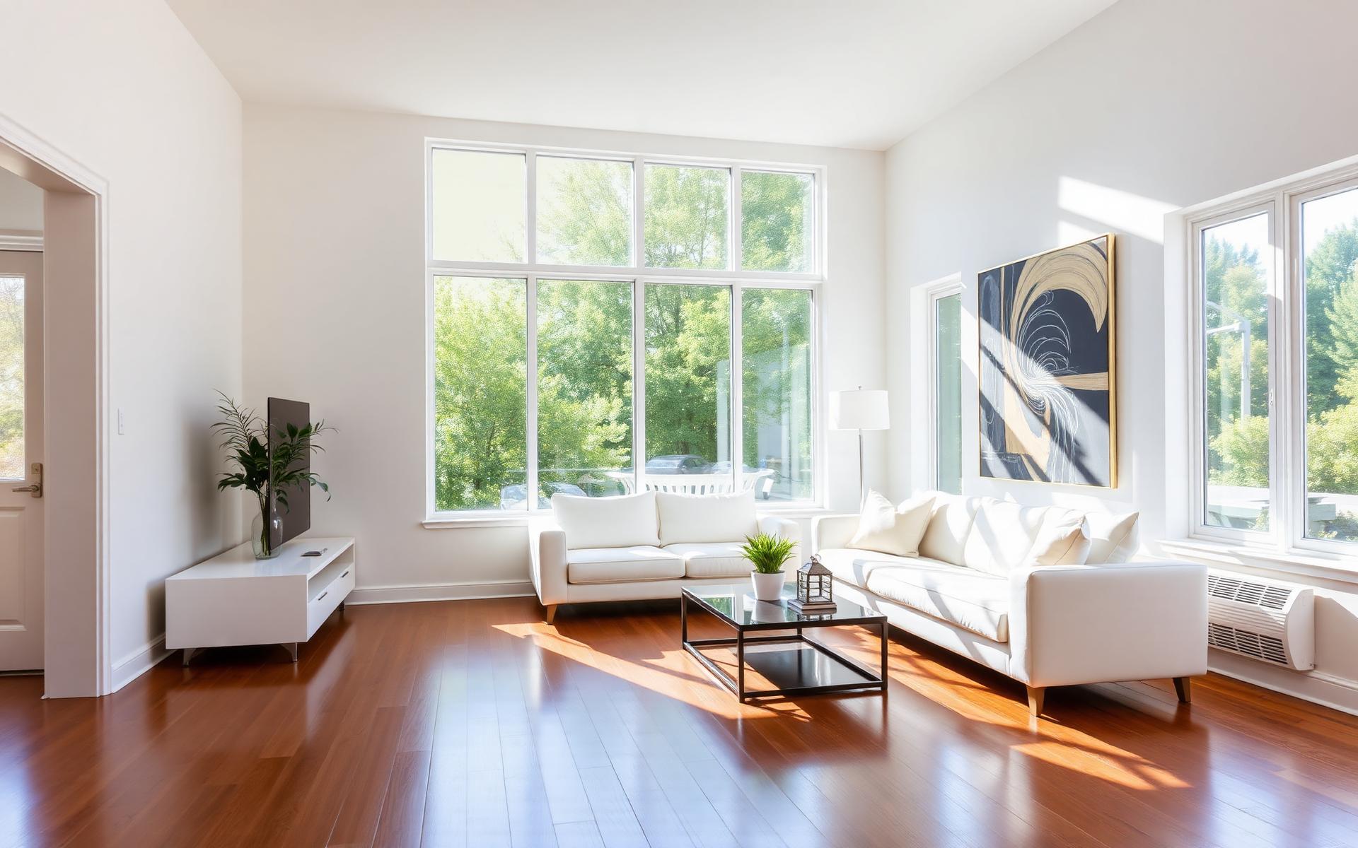 Spotlessly clean modern living room after a professional house cleaning
